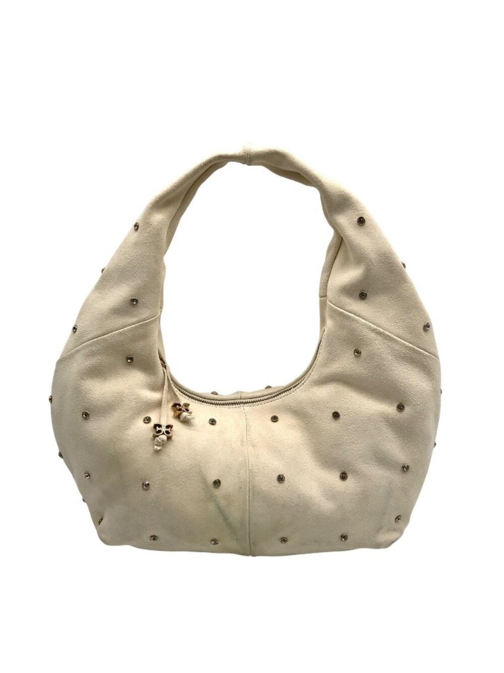Sam Edelman Ivory Suede Faren Rhinestone Hobo Bag